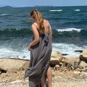 Gauzy gray-blue empire maxi dress from Turkey